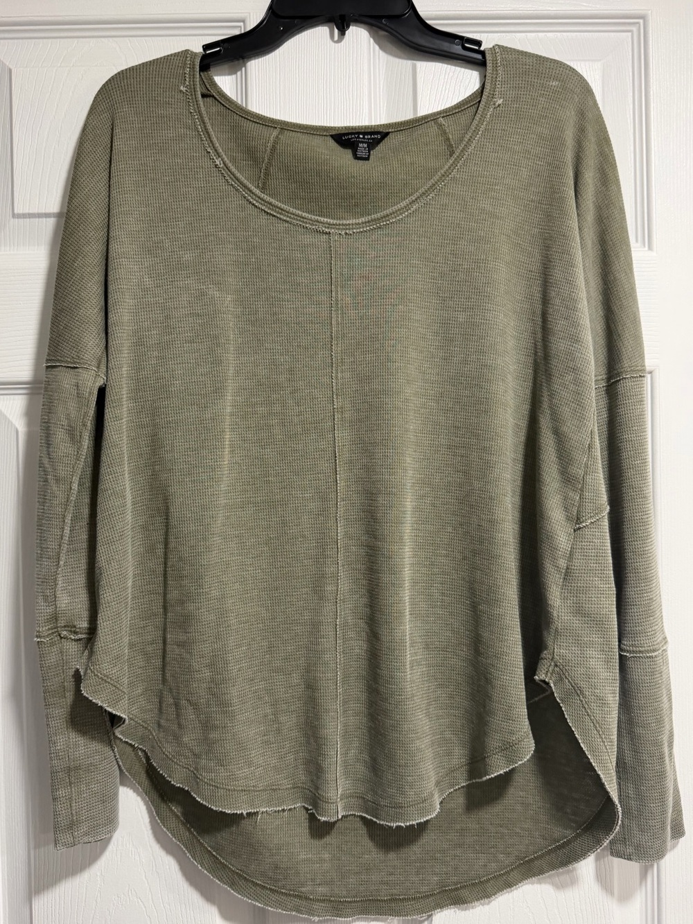 Lucky Brand Casual Olive Green Long-Sleeve Waffle Knit Top